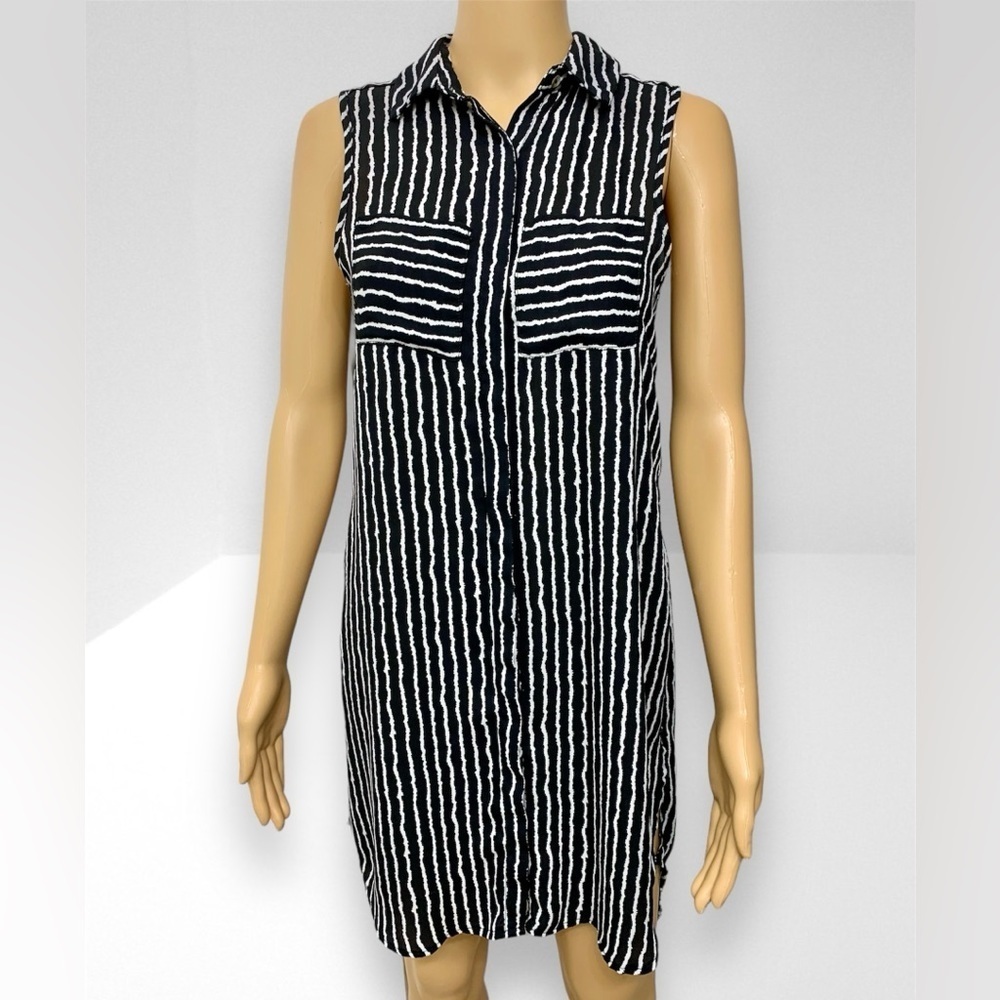 Haute Monde Black and White Button Down Shirt Casual Tunic Dress Women’s Size S - Picture 1 of 12